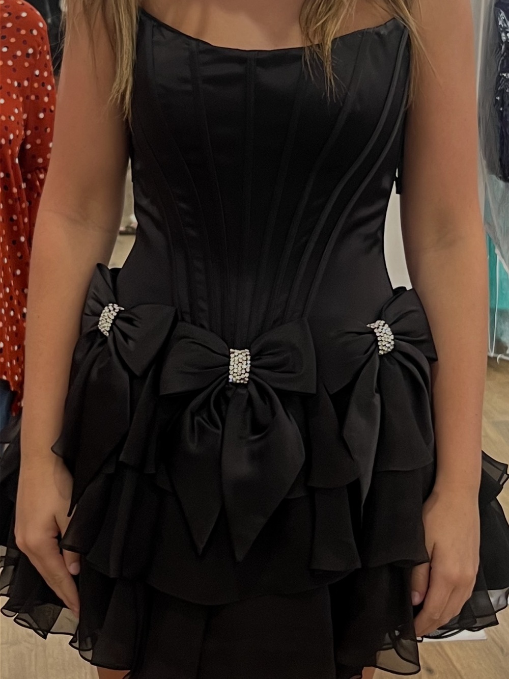 Sherry Hill Black 56688 strapless rhinestone bow homecoming party dress size 2/4